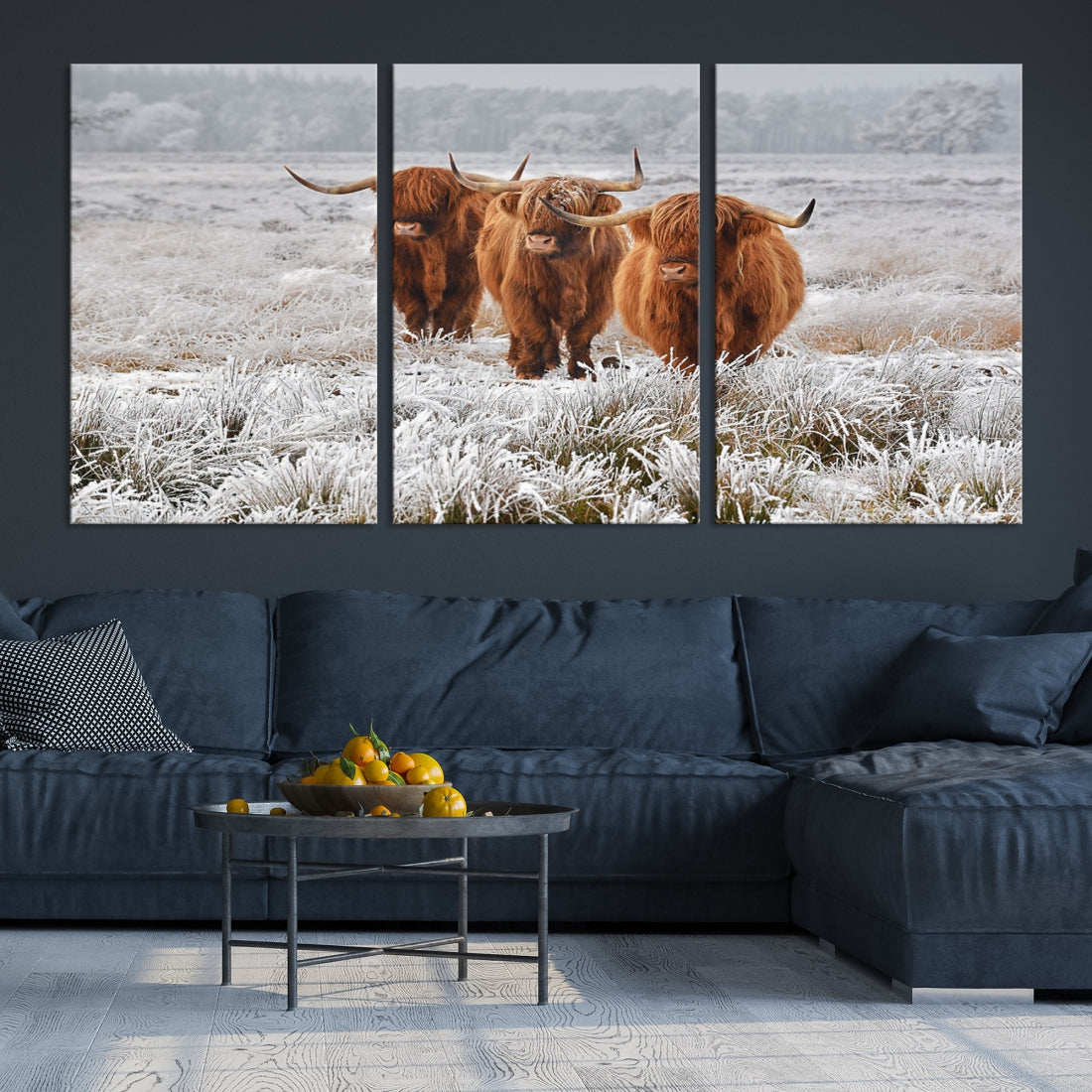 Highland Cows in Snow Canvas Art Animal Photography Large Print Wall Art Highland Cattle Picture Art Farmhouse Art