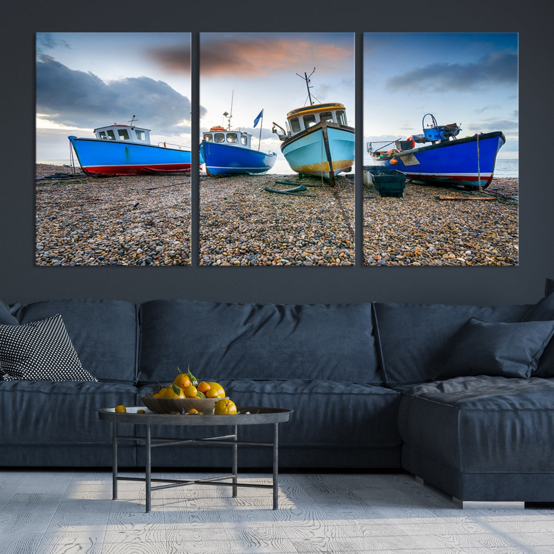 Colorful Boats On The Beach Large Wall Art Canvas Print Sailing Decor