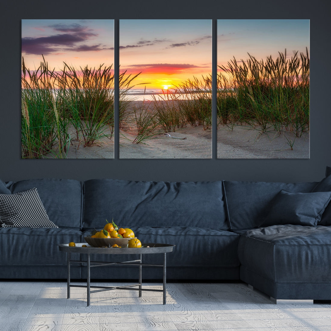 Sunset Coastal Beach Framed Large Wall Art Canvas Giclee Print
