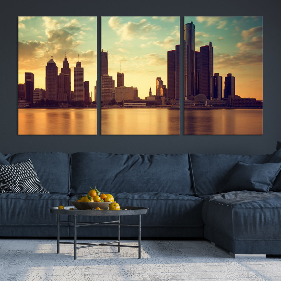 Stunning Detroit City Photo Canvas Wall Art Sunny Skyline Cityscape Canvas Print