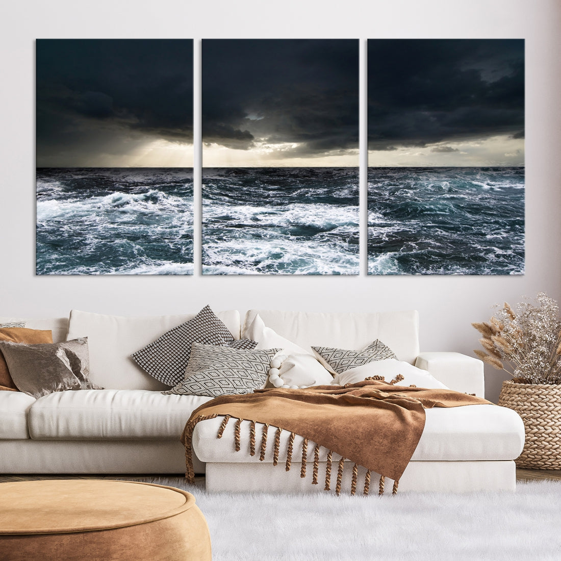 Dark Clouds Stormy Sea Ocean Landscape Large Wall Art Canvas Print