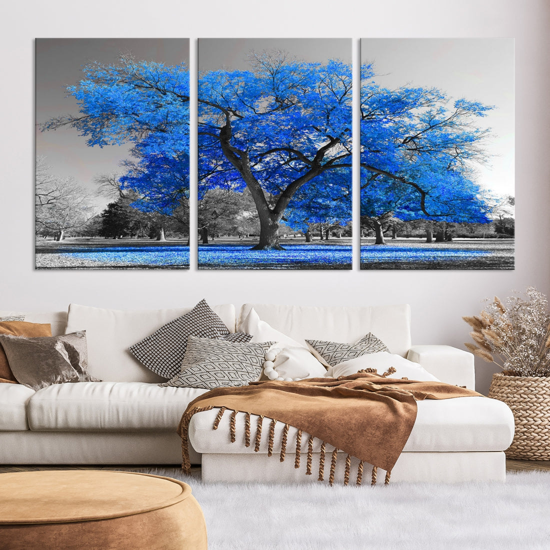 Pop of Color to Your Space with Our Blue Tree Landscape Wall Art Canvas Print