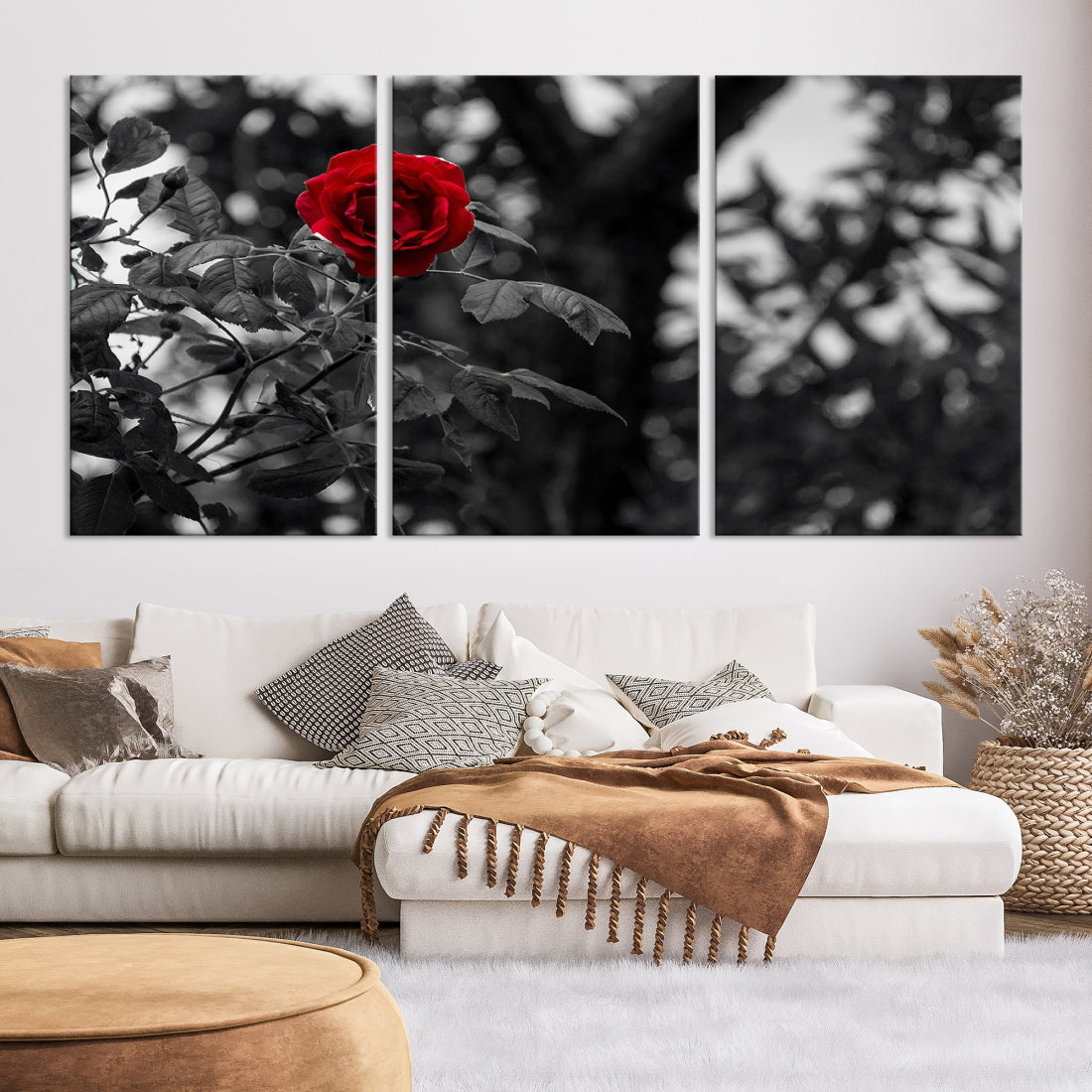 Red Rose with Black & White Background Love Canvas Wall Art Print Rose Canvas Art Love Artwork