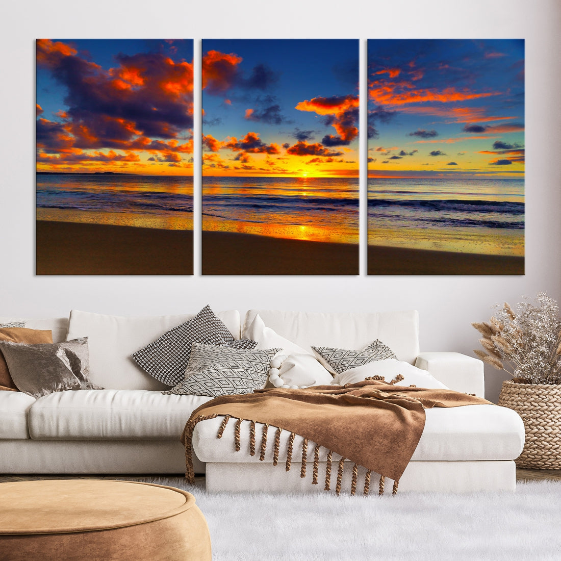 Marvellous Sunset Ocean Beach Landscape Wall Art Canvas Print