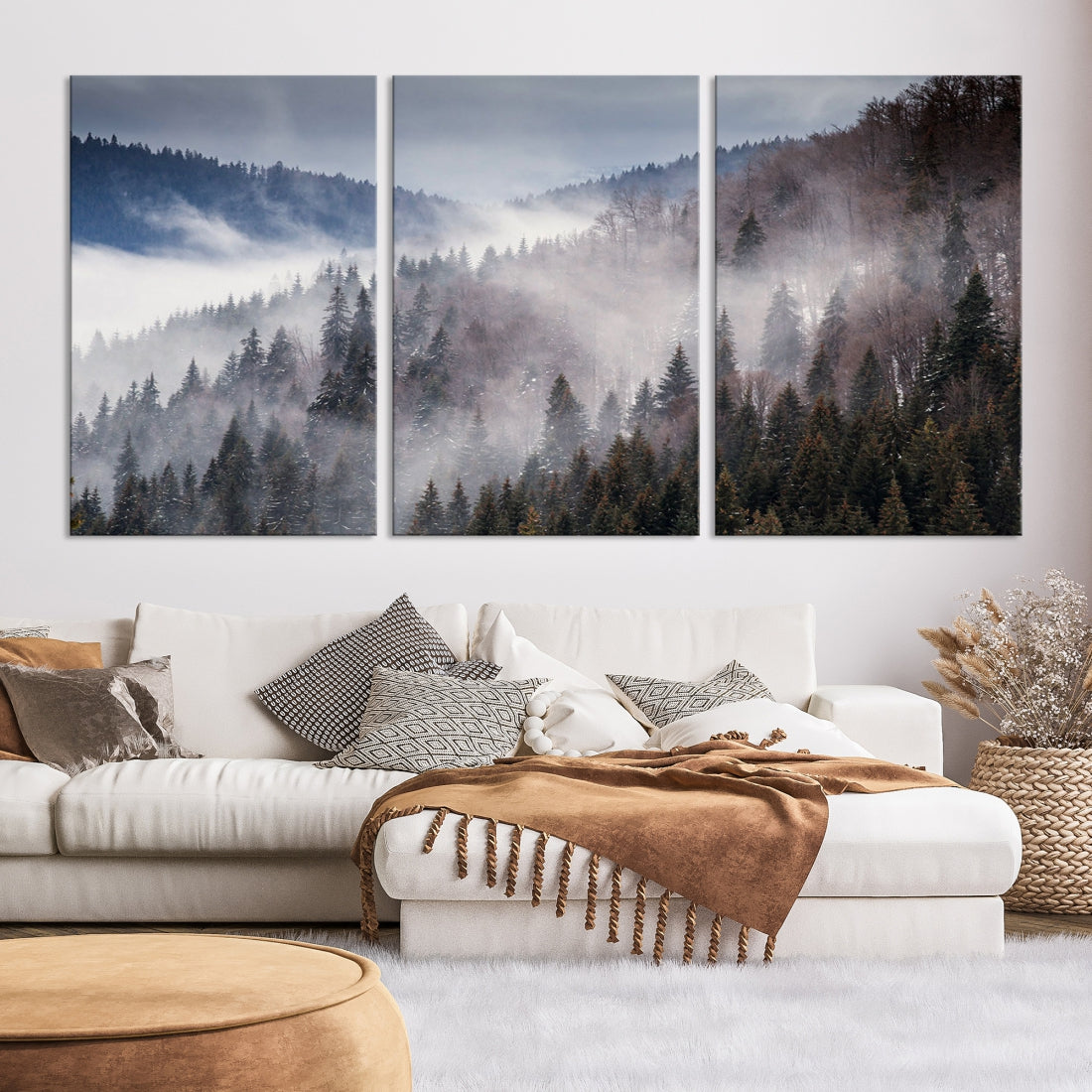 Bring the Magic of a Foggy Winter Mountain Forest to Your Home with Our Wall Art Canvas Print