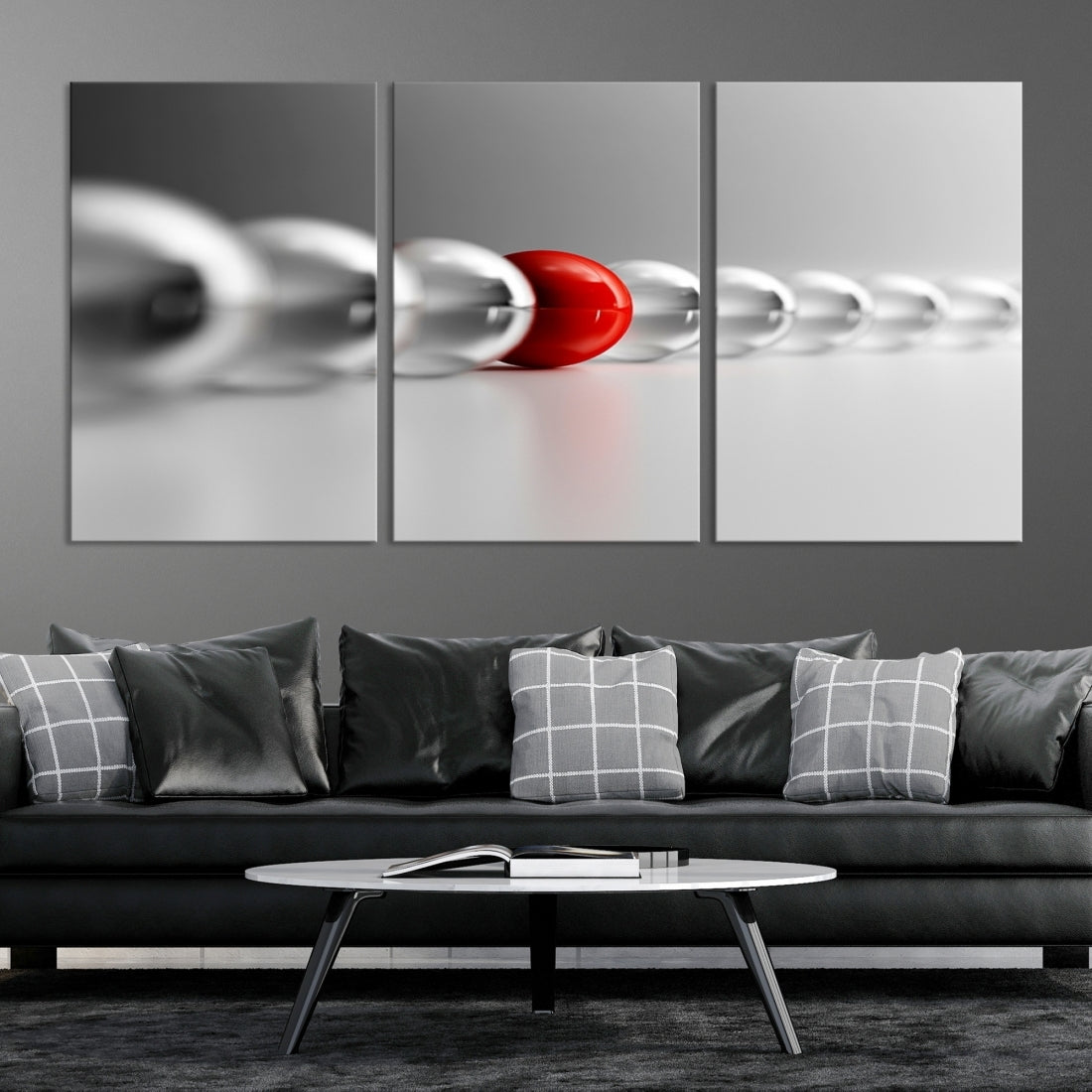 Large Wall Art Newton's Cradle Gray and Red Canvas Print