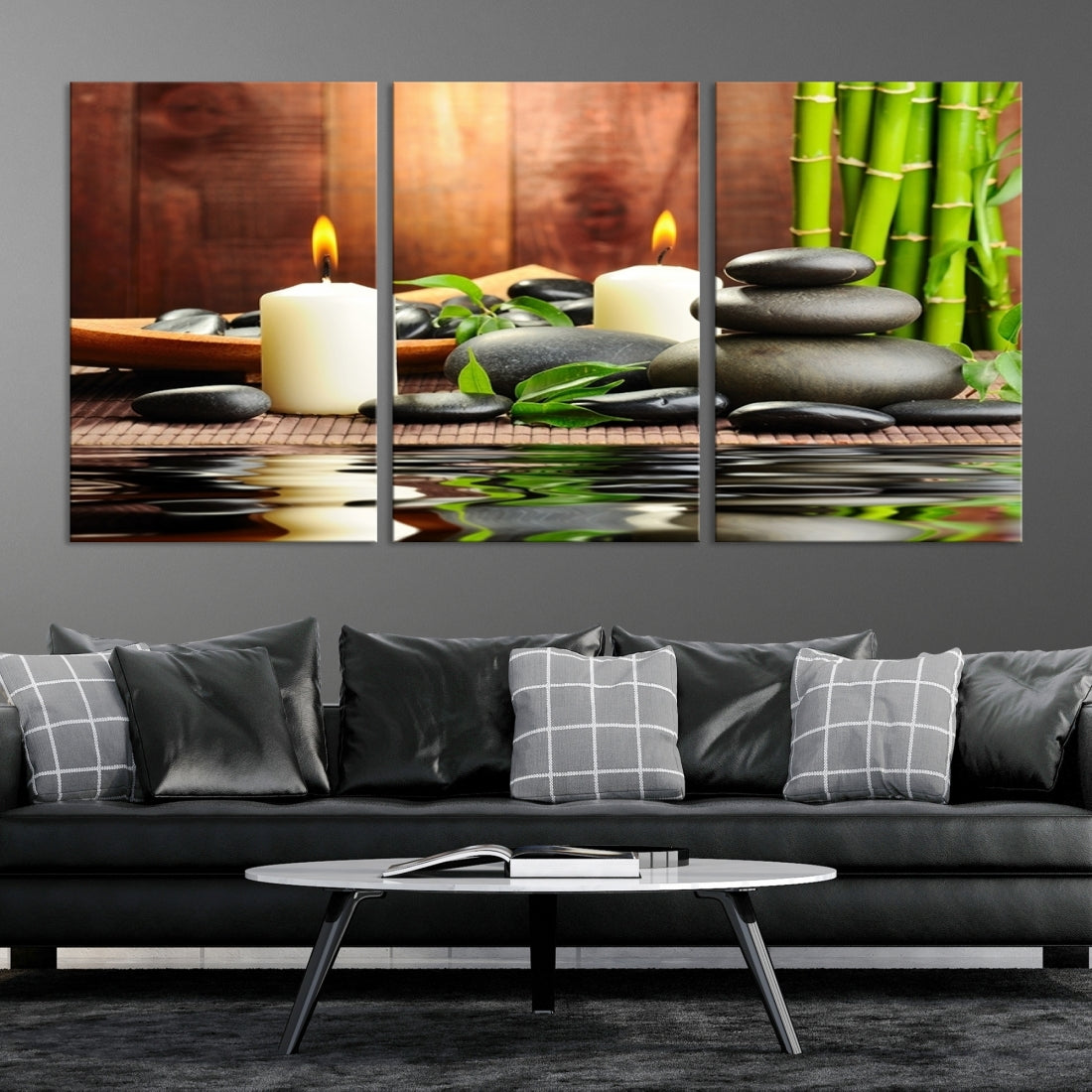 Eastern Philosophy Meditation with Zen Stones and Candles Canvas Print