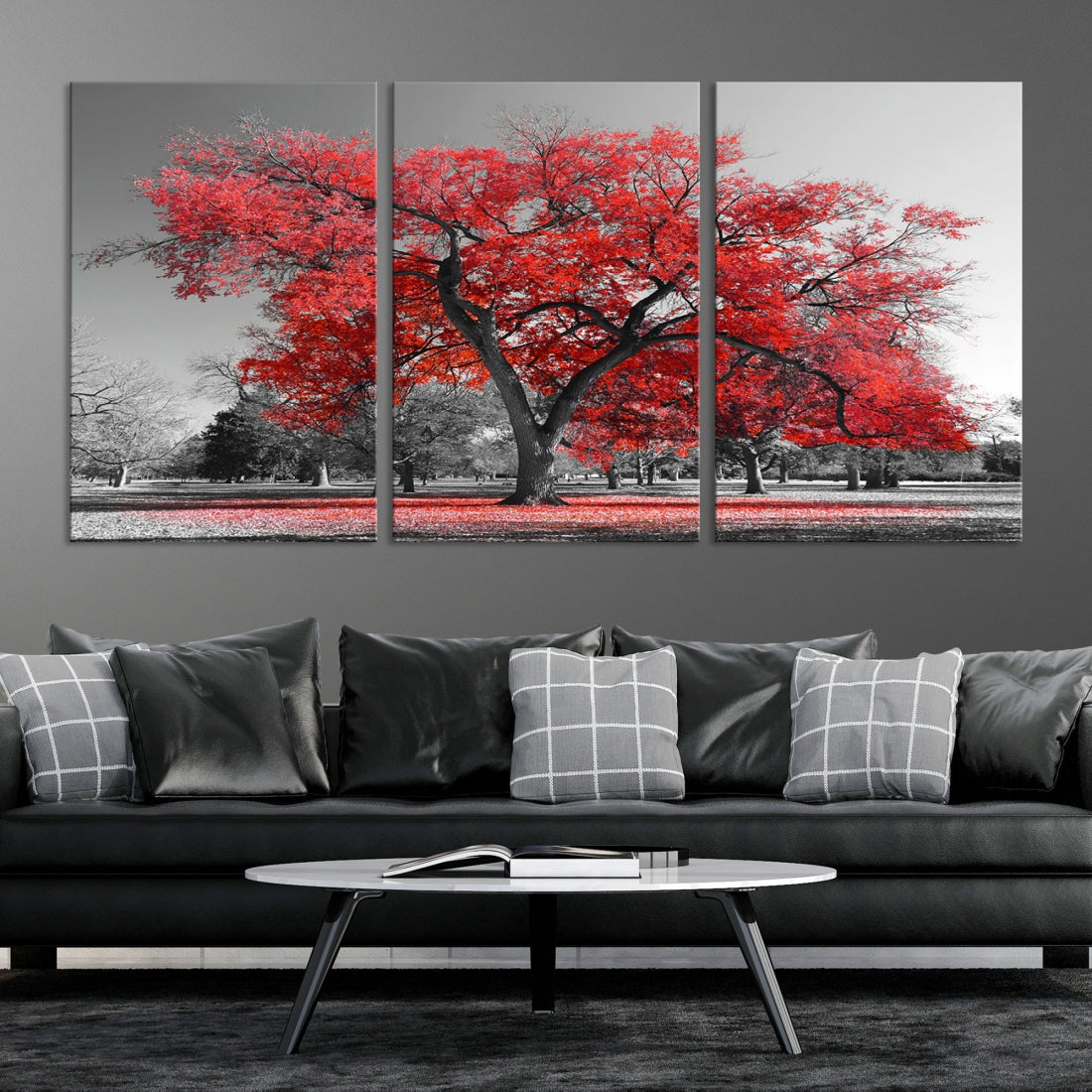Extra Large Red Autumn Tree Canvas Wall Art Print Autumn Art Black and White Nature Photo Art Tree