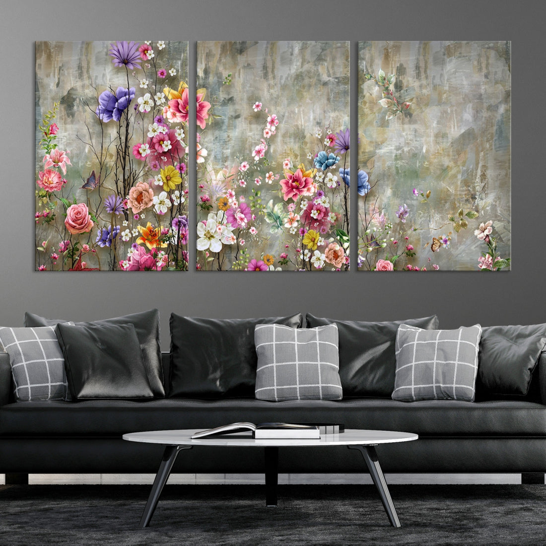 Cheering Flowers Painting on Canvas Print Extra Large Wall Art Floral Wall Decor