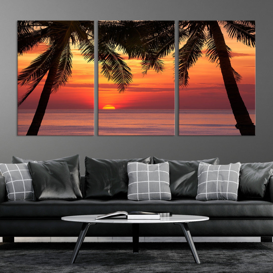 Tropical Island Ocean Sunset Beach Wall Art Canvas Print for Hotel Decoration