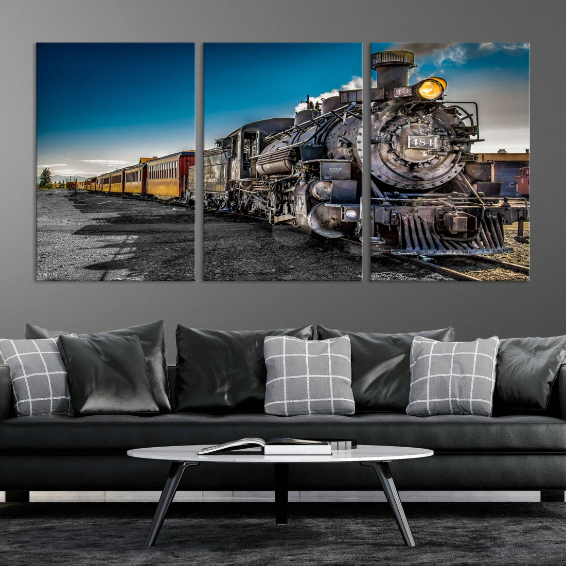 Nostalgic Steam Locomotive Train Wall Art Canvas Print for Living Room Office Decor