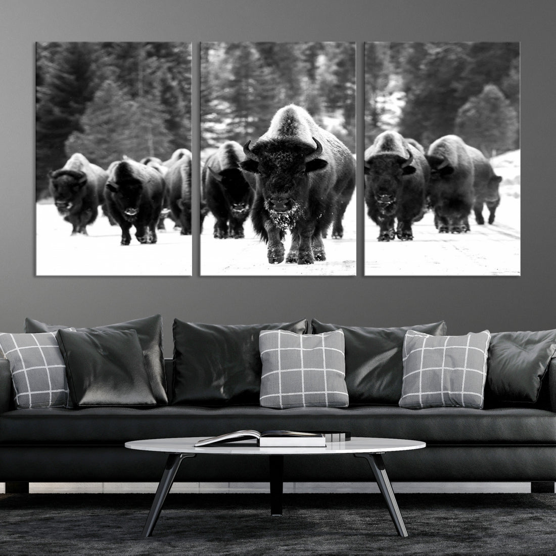 Buffalo Herd Picture Print Extra Large Wall Art Canvas Print Framed Bison Print