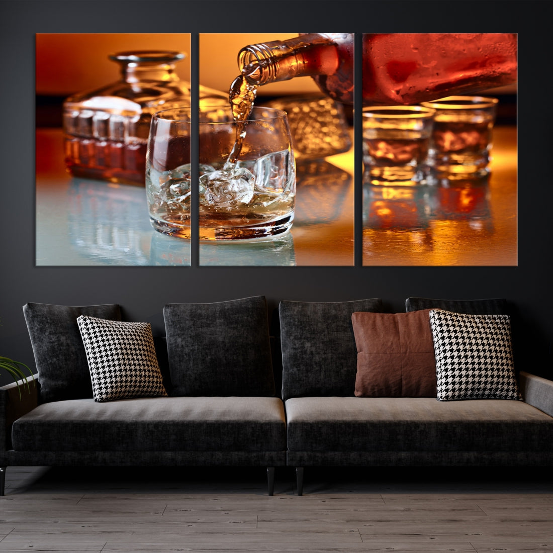 Whiskey Canvas Wall Art Print Scotch Art Bourbon Framed Ready to Hang
