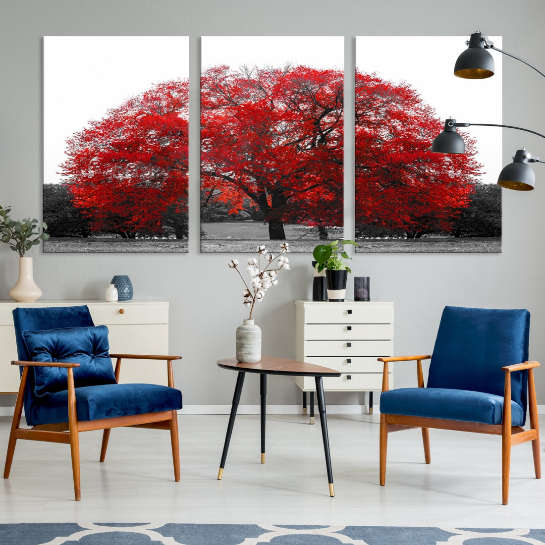 Red Leaves Autumn Tree Large Canvas Wall Art Print for Home Office Decor