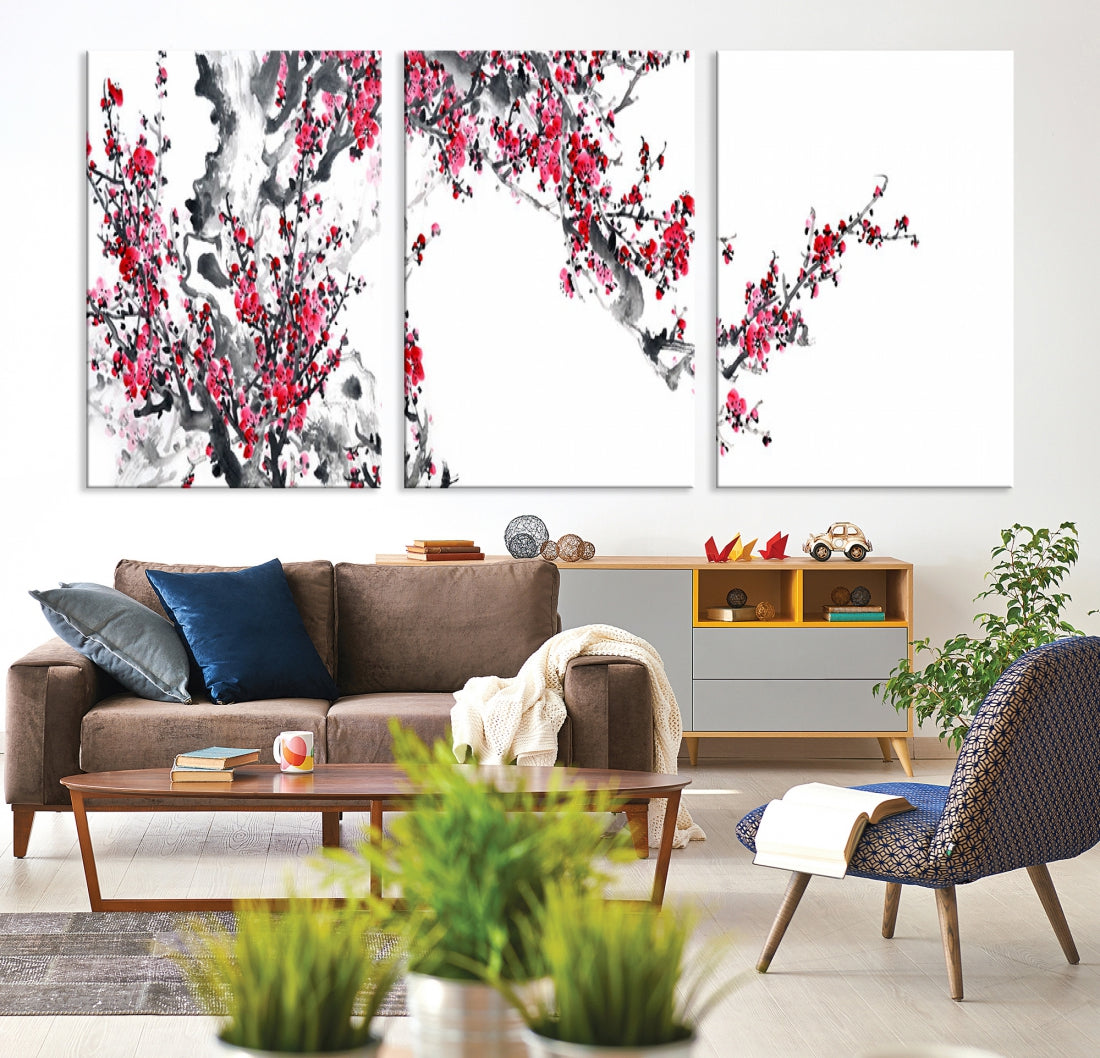 Blossoming Cherry Wall Art Japanese Painting Canvas Art Print