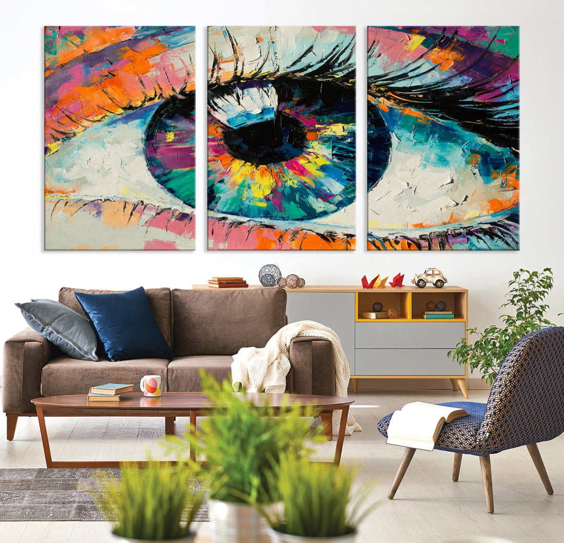 Bright Colors Eye Painting Print on Canvas Wall Art Framed Living Room Decor