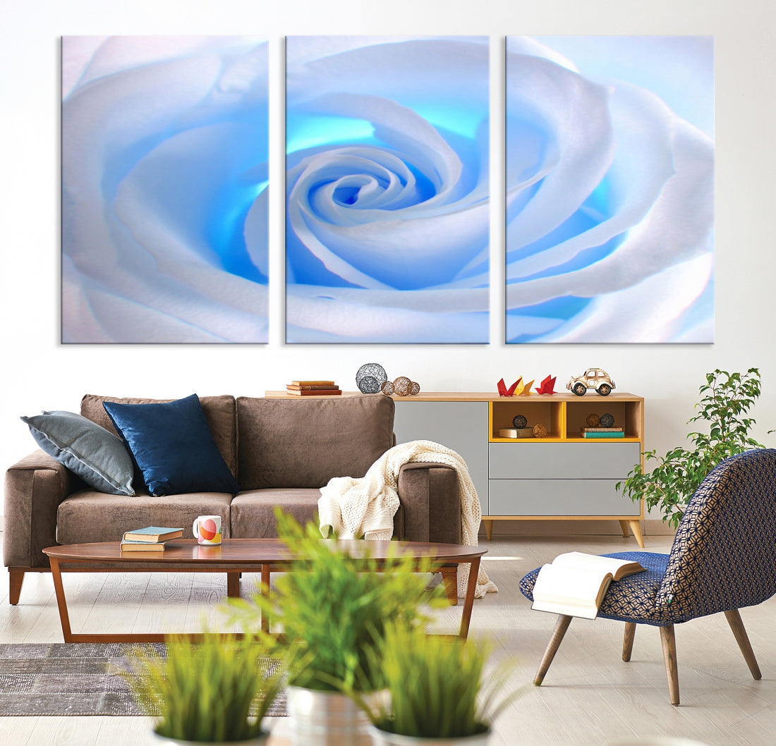 White Blue Rose Large Flower Wall Art Canvas Print Nursery Wall Decor