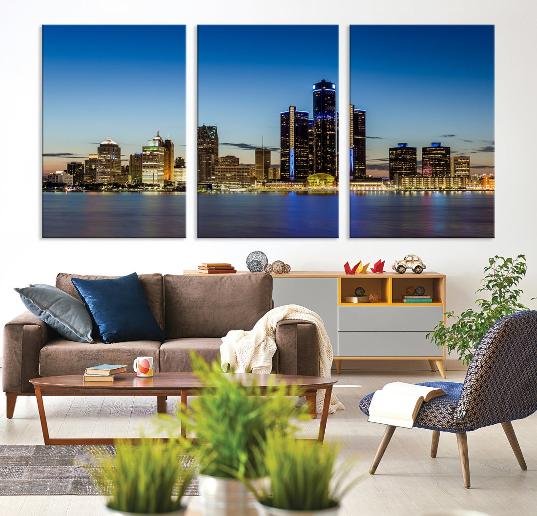 Extra Large Detroit Ohio Skyline Cityscape Large Wall Art Canvas Print