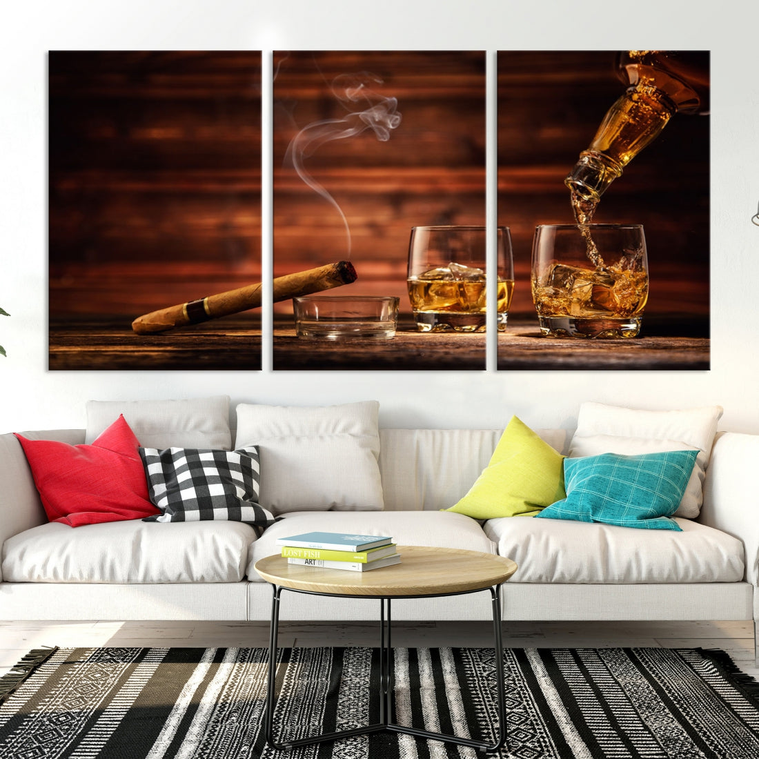 Whiskey Wall Art Canvas Print Home Decor Whiskey Cuban Cigar Bourbon Art Print