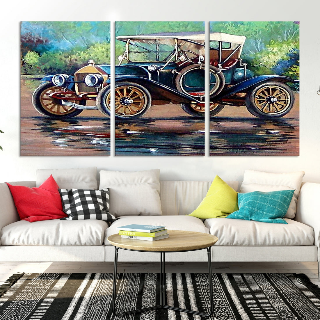 Oil Painting Old Retro Auto Car Giclee Canvas Extra Large Wall Art Print