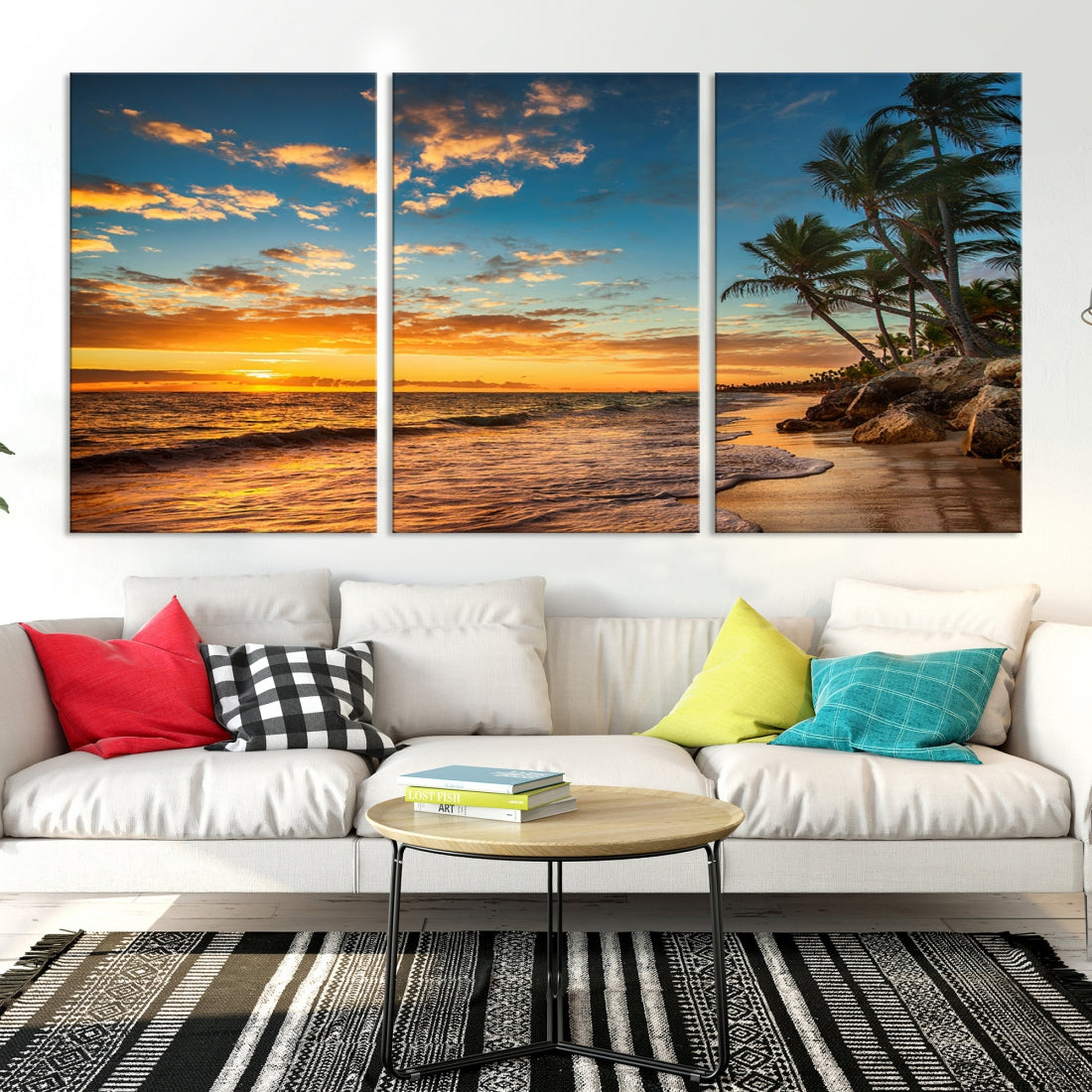 Tropical Beach and Sunset Artwork Wall Art Canvas Print for Living Room Bedroom Decor