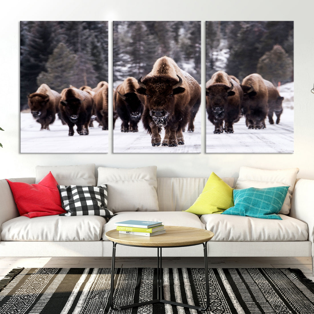 Celebrate Family & Winter with Our Buffalo Wall Art Canvas PrintA Rustic & Cozy Addition to Your Home Decor