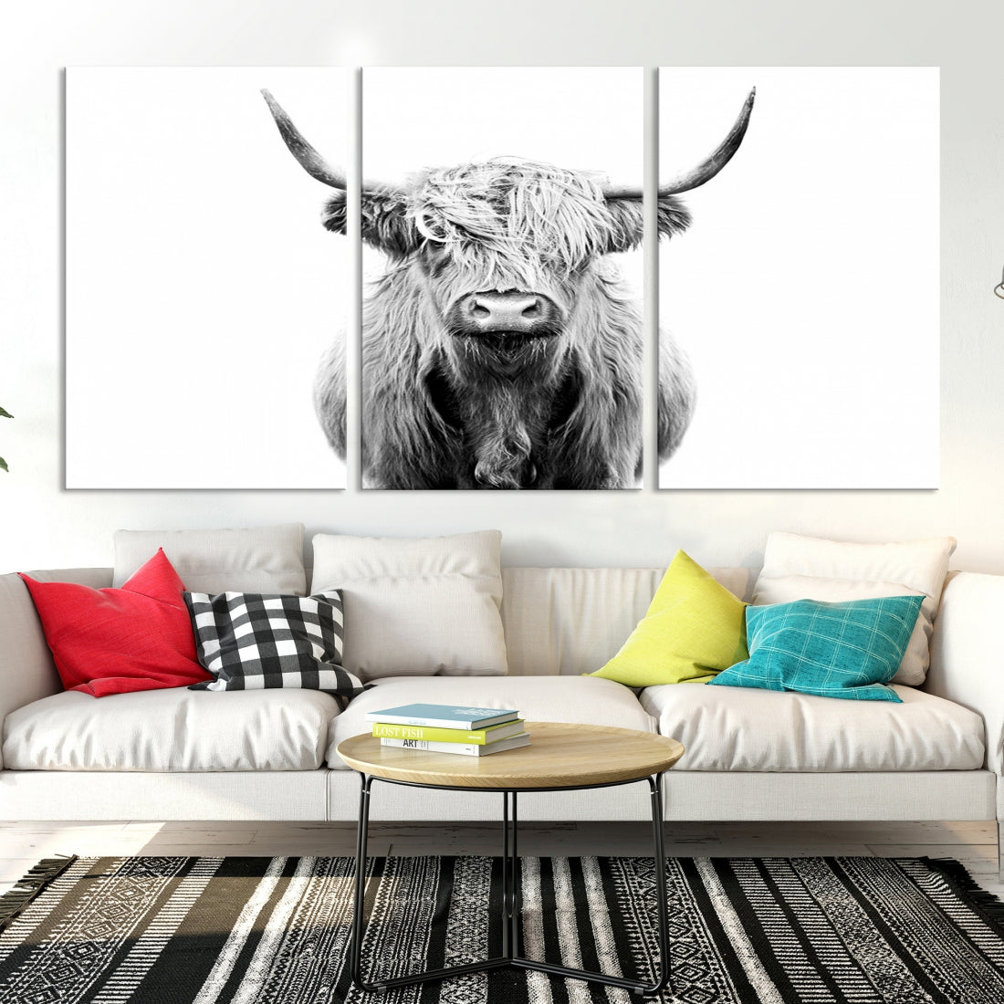 Large Scottish Highland Cow for Farmhouse Decor Wall Art Canvas Print