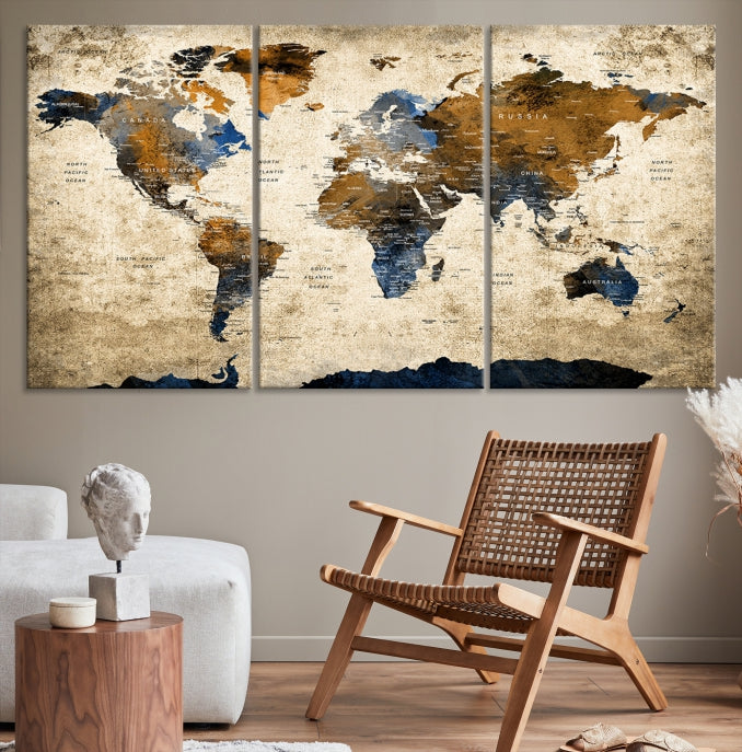 Grunge Style World Map Wall Art Canvas Print