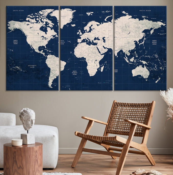 Blue World Map Canvas Print