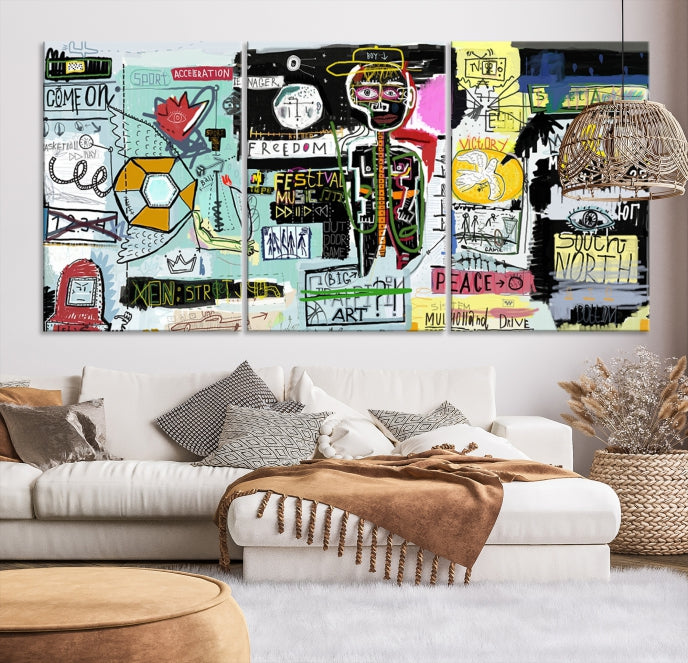 Jean-Michel Basquiat Street Graffiti Wall Art Print Abstract Painting on Giclee Canvas