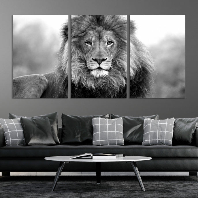 Large Lion Canvas Print Black and White Animal Wall Art Lion Picture Wall Decor