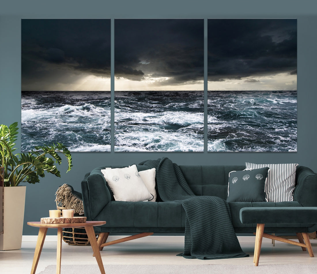 Dark Clouds Stormy Sea Ocean Landscape Large Wall Art Canvas Print