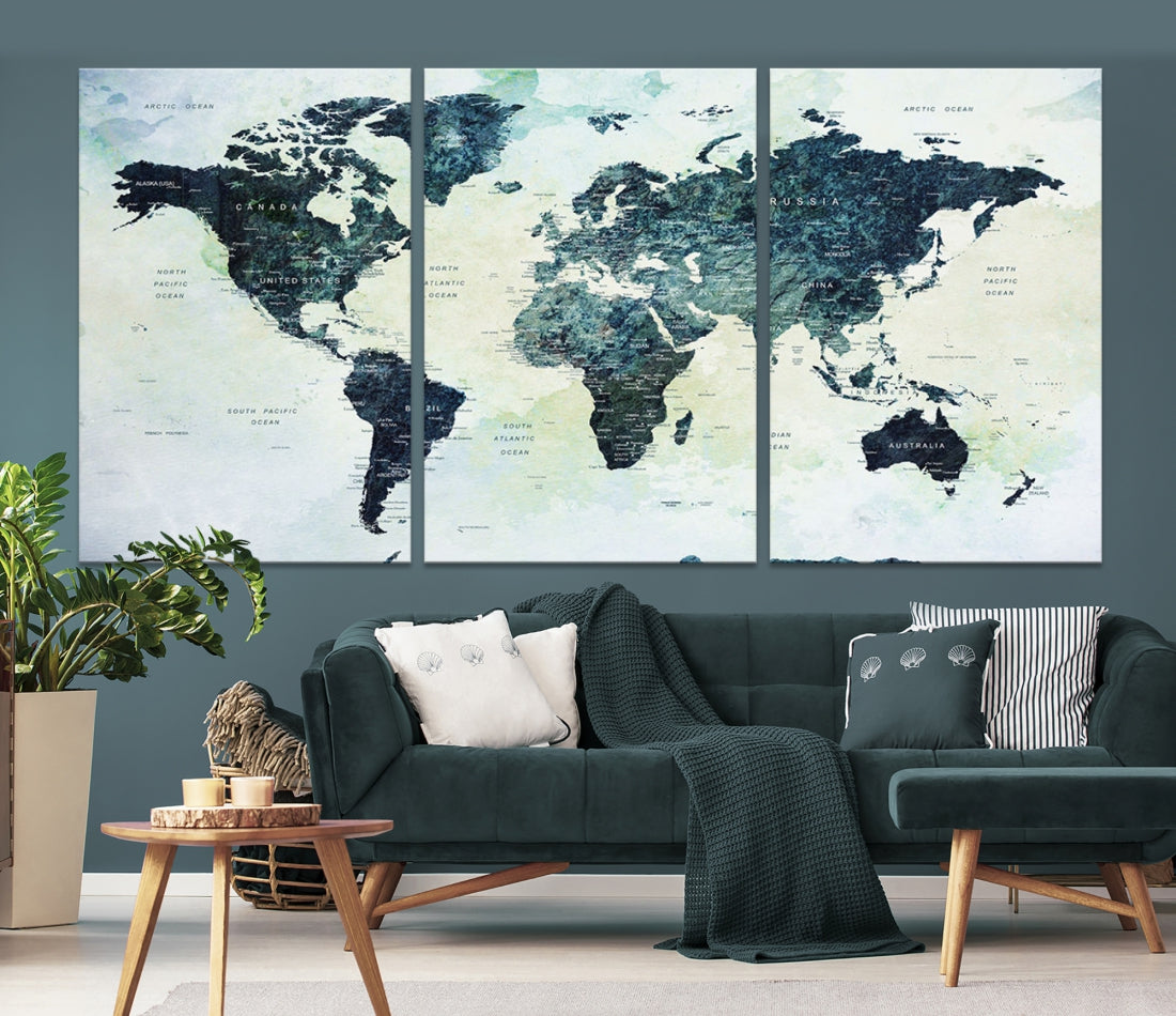 Large Detailed World Map Modern Wall Art Print Canvas Wall Decor