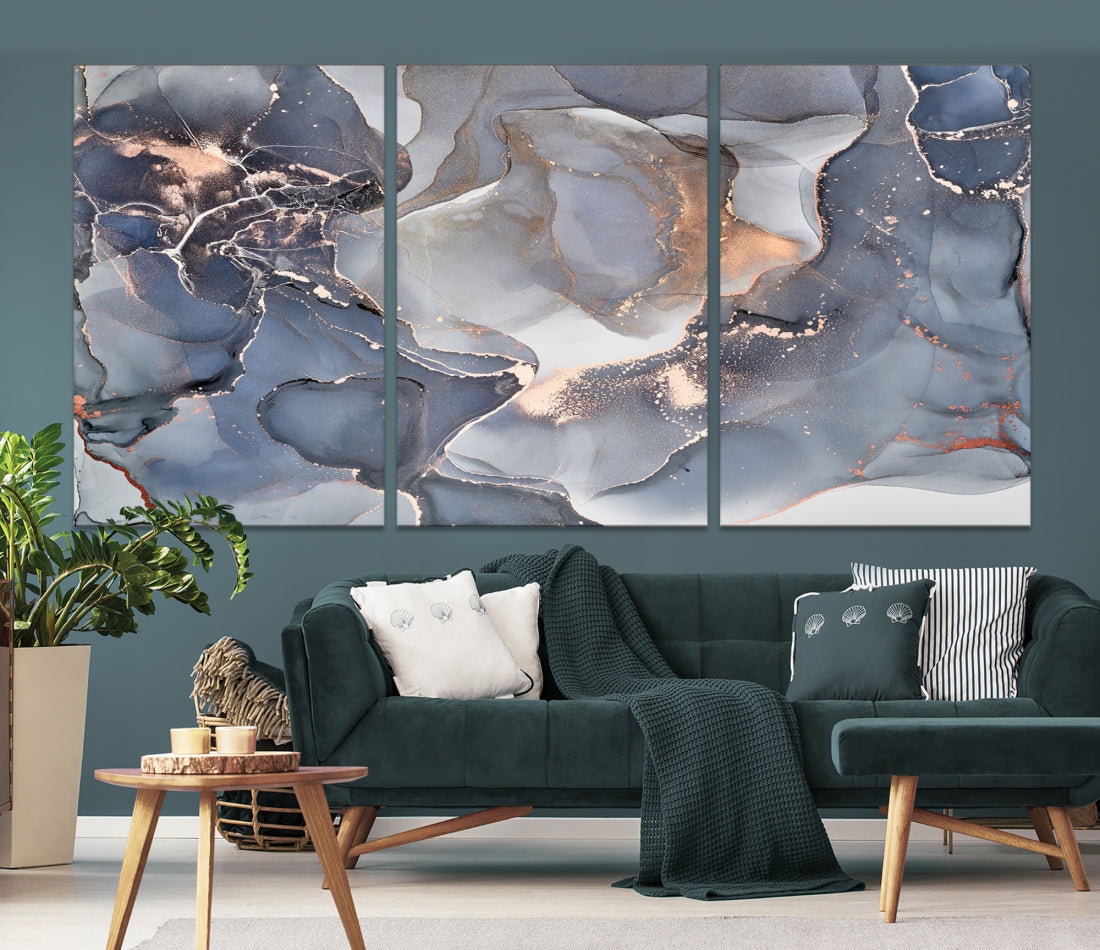Modern Abstract Canvas Wall Decor Gray Gold Marble Art Print Home Decor