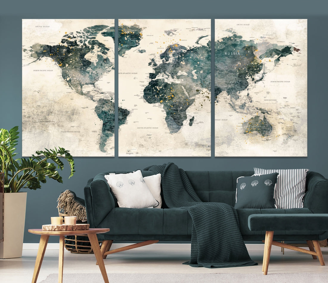Extra Large Detailed World Map Wall Art Print on Canvas Travel Map