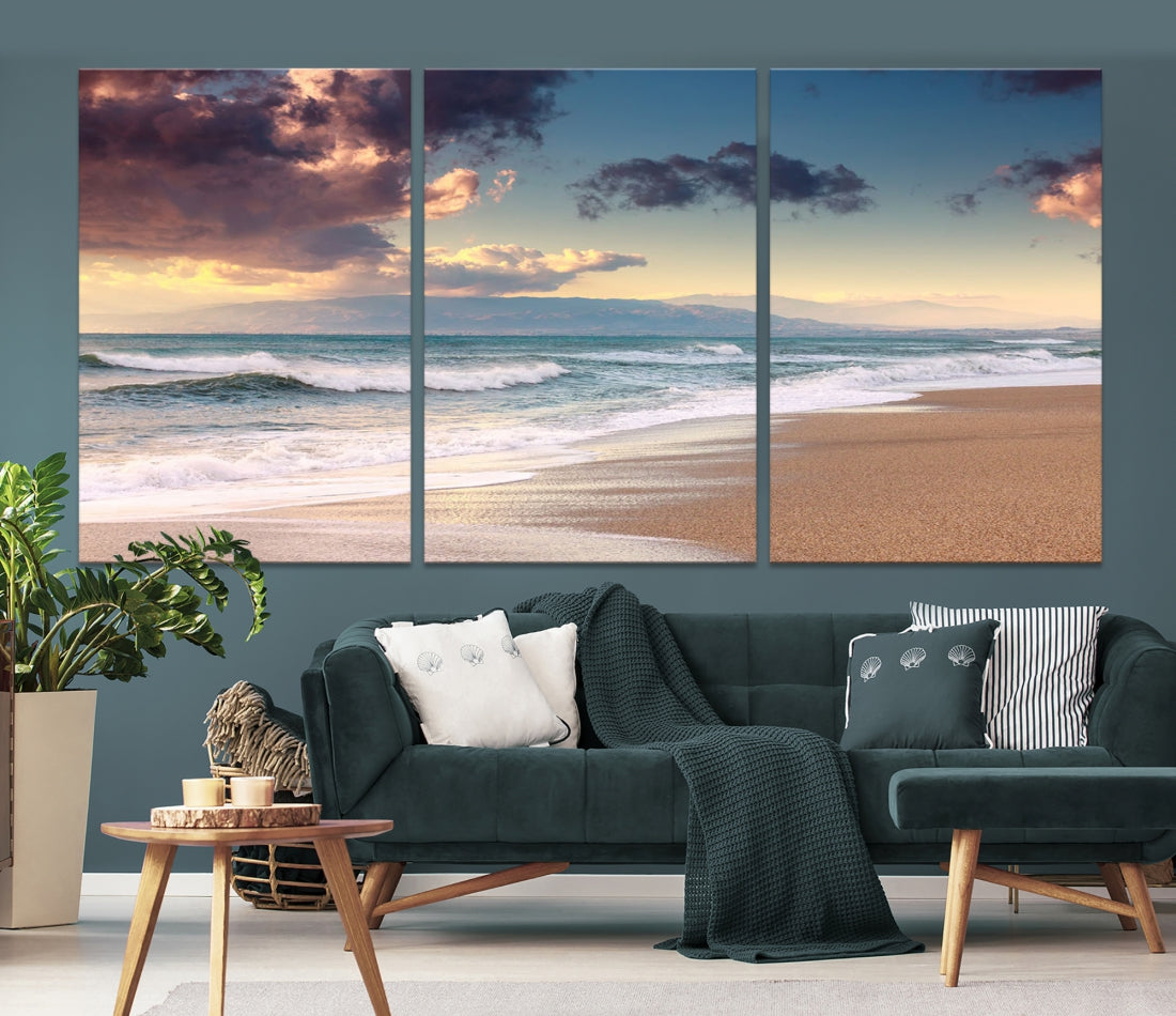 Cloudy Weather Beach Landscape Wall Art Canvas Print