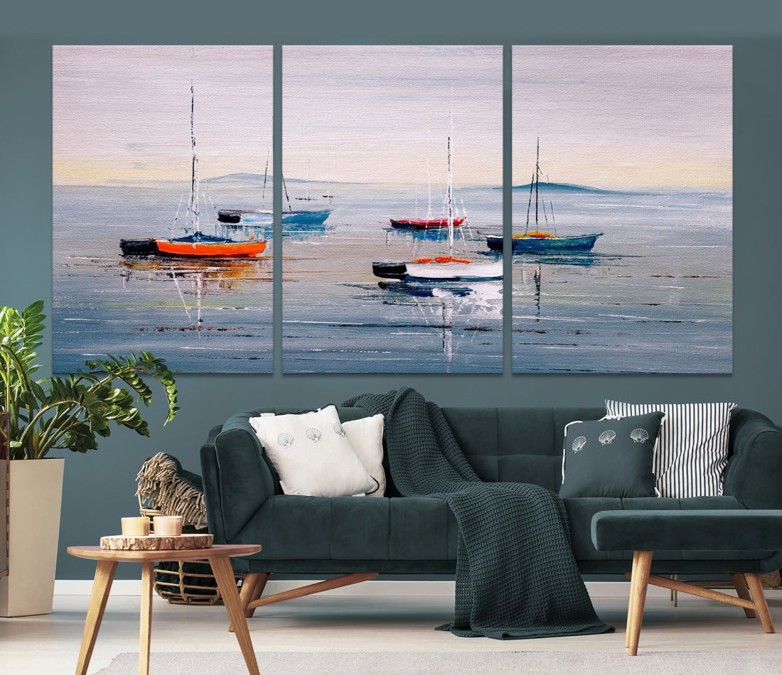 Abstract Boat on the Sea Nautical Painting on Canvas Wall Art Print