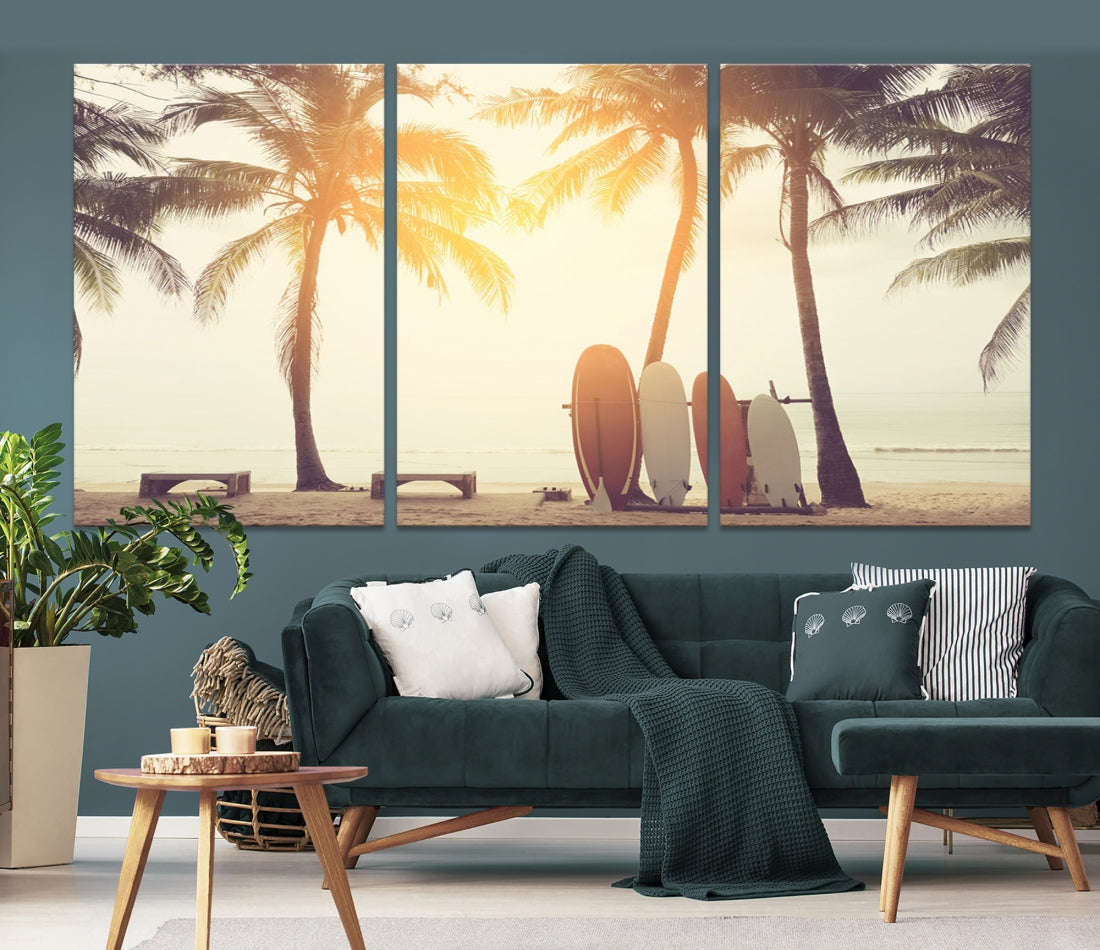 Bring a Piece of the Beach to Your Home with Our Large Canvas Wall Art Print of a Surfboard & Palm TreeA Relaxing