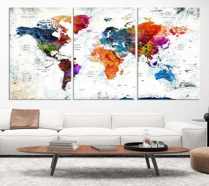 Unique Large Wall Art World Map Canvas Print