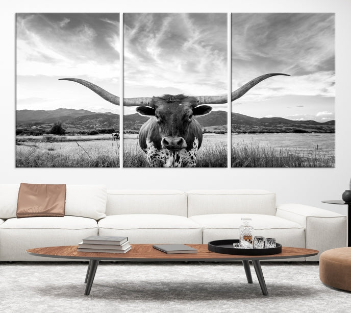 Bring the Spirit of Texas to Your Home with Our Bighorn Cow Long Horn Wall Art Canvas PrintA Rustic Decor Piece