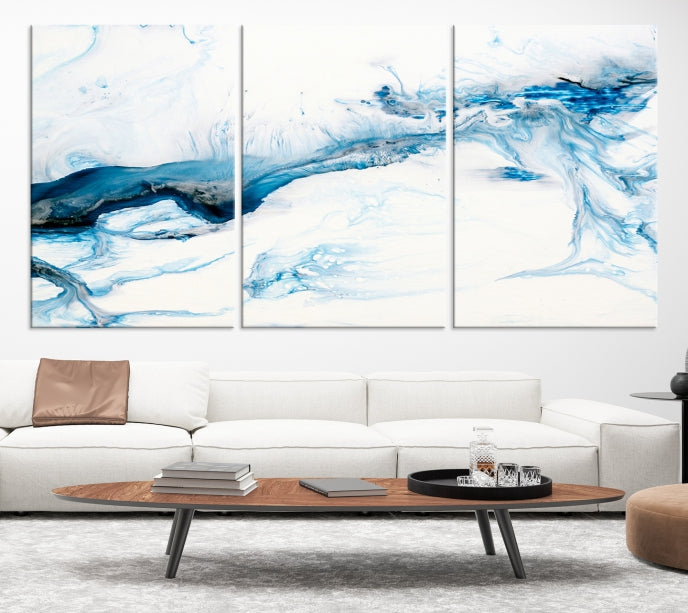 Blue Icy Abstract Wall Art Modern Painting Canvas Wall Decor Framed Print