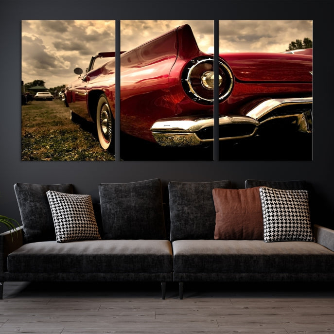 Red Classic Car Large Wall Art Canvas Print