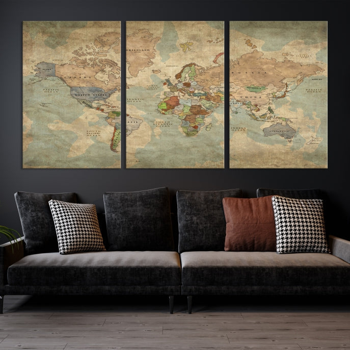 Nostalgic World Map Large Wall Art World Map Canvas Print