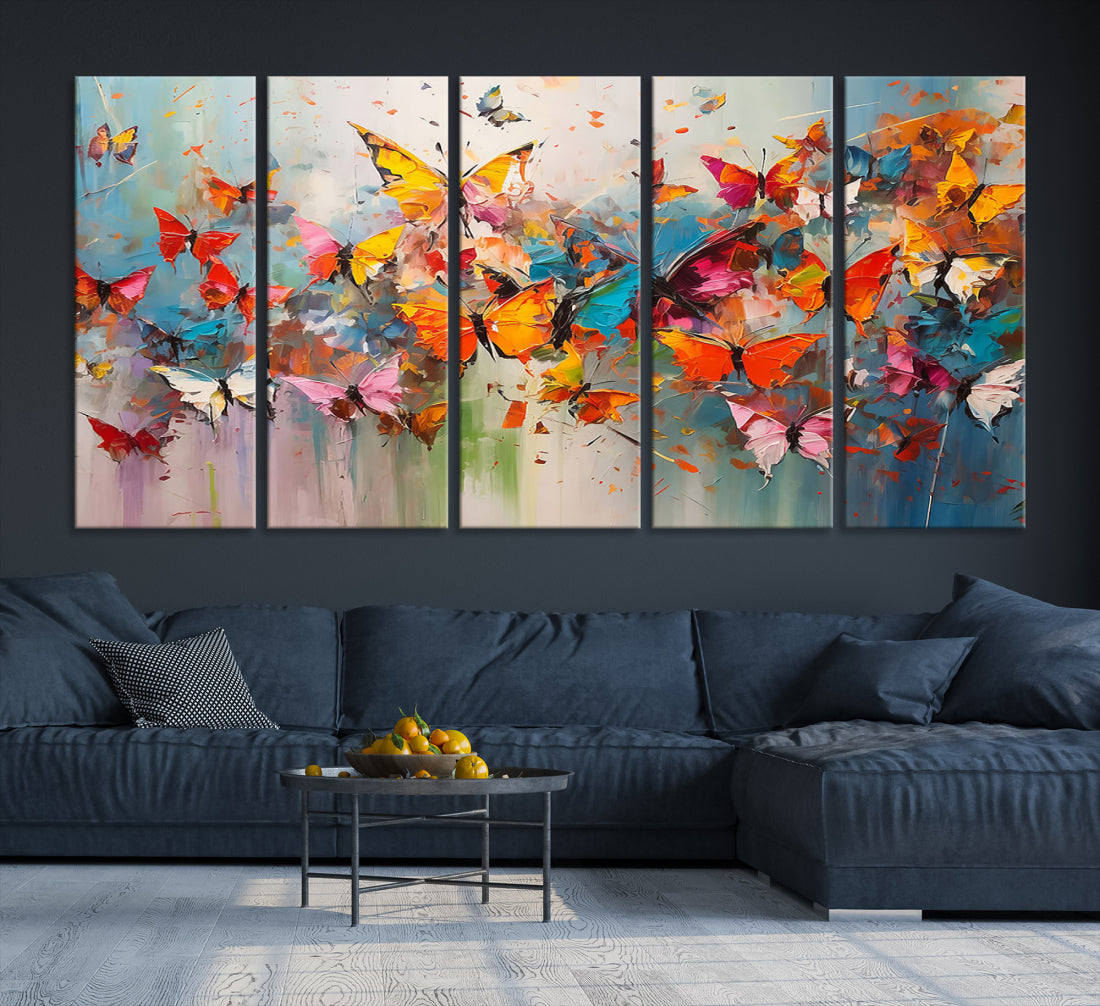 Colorful Butterflies Canvas Wall Art Print Soothing Abstract Living Room Wall Decor