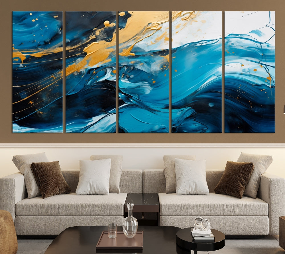 Nautical Ocean Blue Abstract Canvas Wall Art Print Extra Large Artwork for Living Room