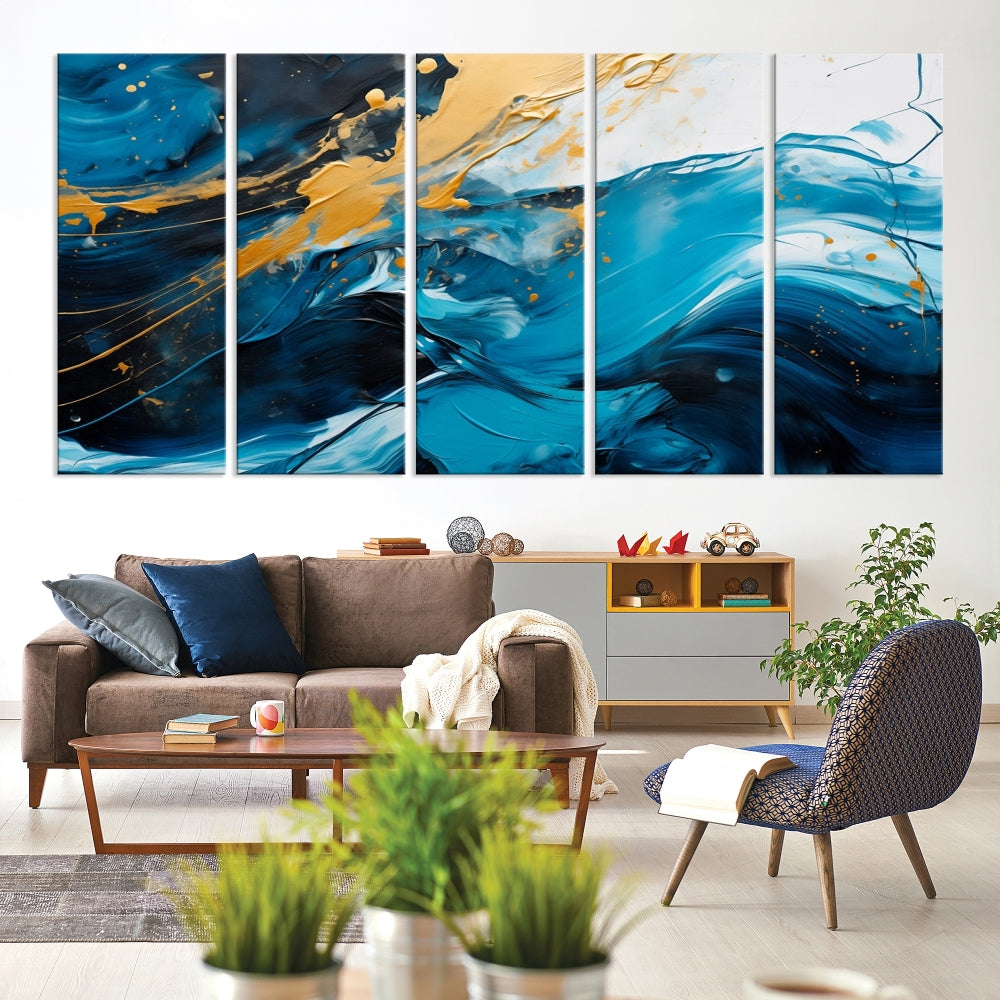 Nautical Ocean Blue Abstract Canvas Wall Art Print Extra Large Artwork for Living Room