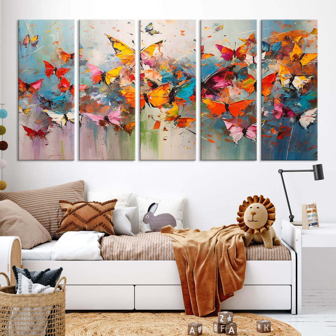 Colorful Butterflies Canvas Wall Art Print Soothing Abstract Living Room Wall Decor