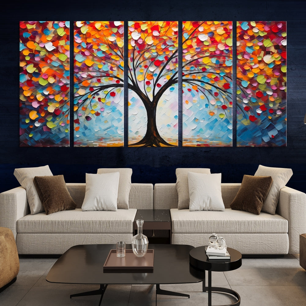 Mosaic Tree Canvas Print Colorful Wall Decor Old Retro Fine Art Printed and Shipped