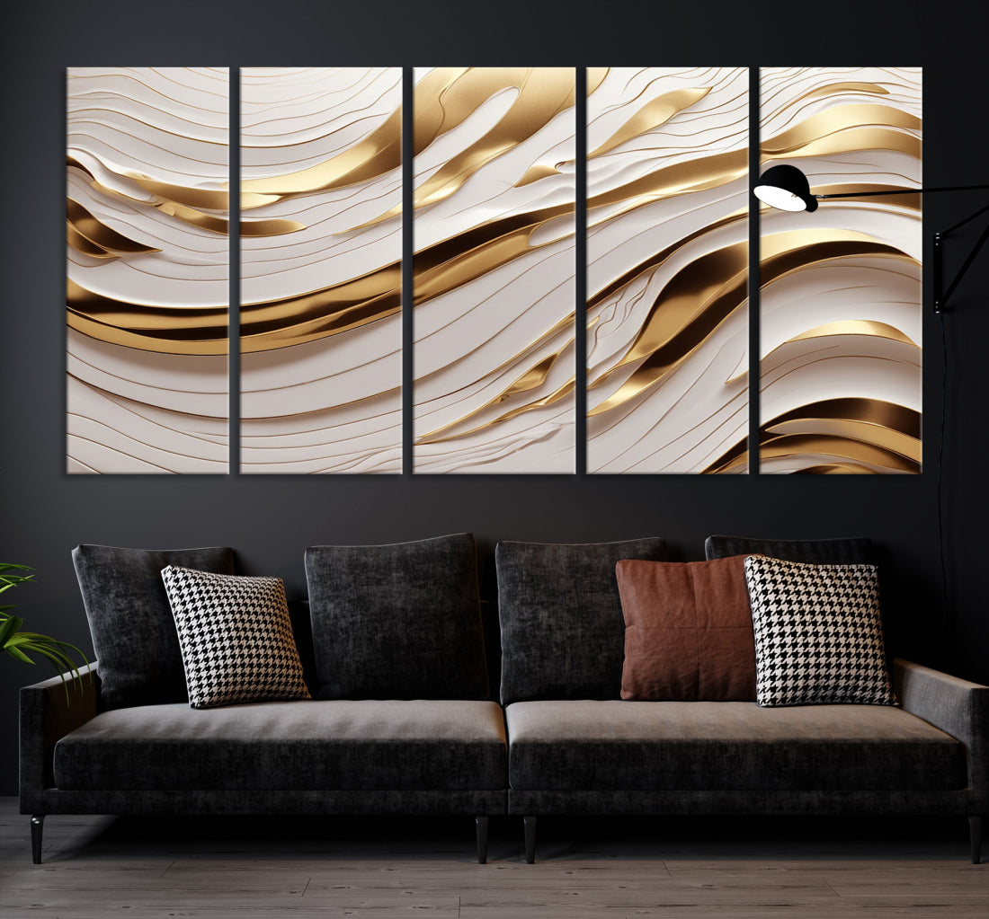 Gold beige abstract wall art for modern wall decor, Framed Set of 3 Canvas Print