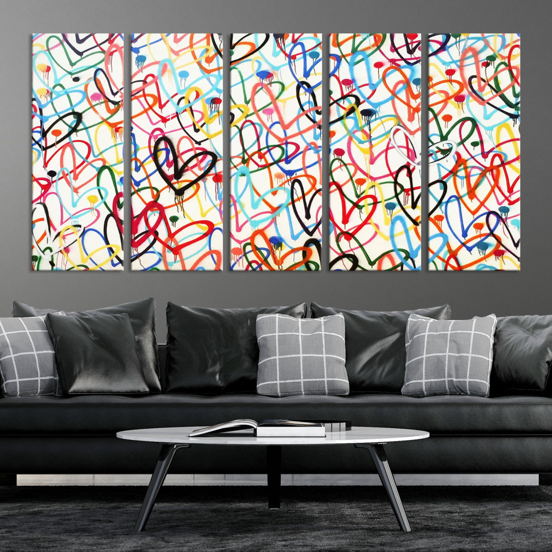 Lovely Hearts on Canvas Wall Art Abstract Love Canvas Art Print Framed Set of 3